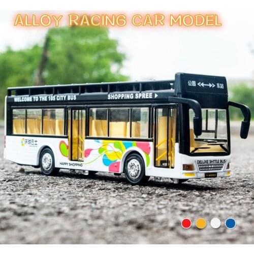 1:50 Scale Double Decker Convertible Bus Model Diecasts Toy Vehicles Sound and Light Pull Back Childrens Toy Alloy Bus Model