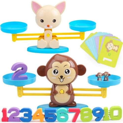 Montessori Monkey and Puppy Digital Balance Scale Match Game Board Educational Toy For Baby Number Learn Add and Subtract