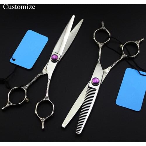 Customize japan 440c 6 inch cut hair salon scissors cutting barber makas scissor Curved Thinning shears hairdressing scissors