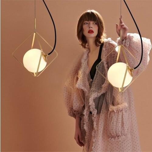 Nordic Bedroom Bedside Lamps Postmodern Glass Ball Led Pendant Light Luxury Glass Restaurant Bar Kitchen Hanging Lights Fixtures