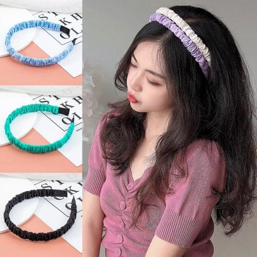 New Pleated Fabric Bubble Hair Hoop Headband Women Fashion Simple Cute Solid Color Wash Face Lovely Elegant Thin Edge Hairbands