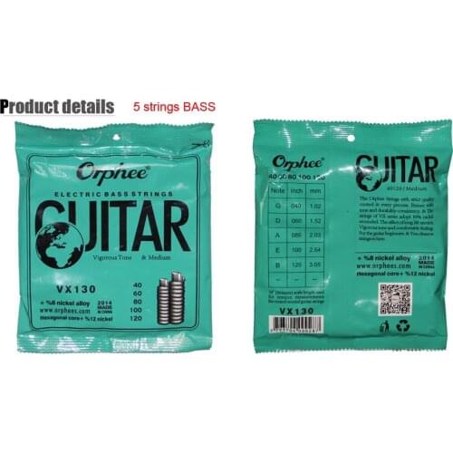 Orphee VX130 Hexagonal Core Steel Nickel Alloy Electric Bass Strings 5-Strings GDAEB (.040 .060 .080 .100 .120)