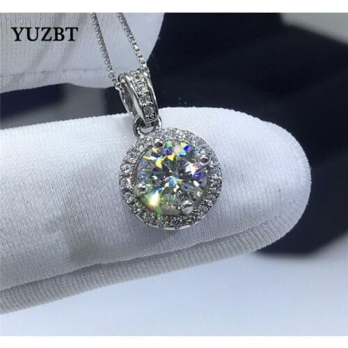 18K White Gold Plated 1 Carat Round Excellent Cut Gemstone Diamond Test Past D Color Moissanite Pendant Necklace for Women Party