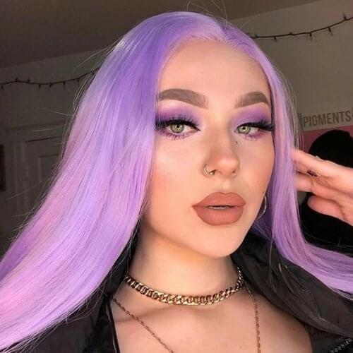 Purple HD Lace Wig 180% Density Human Hair Wig Cosplay Pink Purple Straight Colored Wig Natural Lace Part Wigs For Black Women