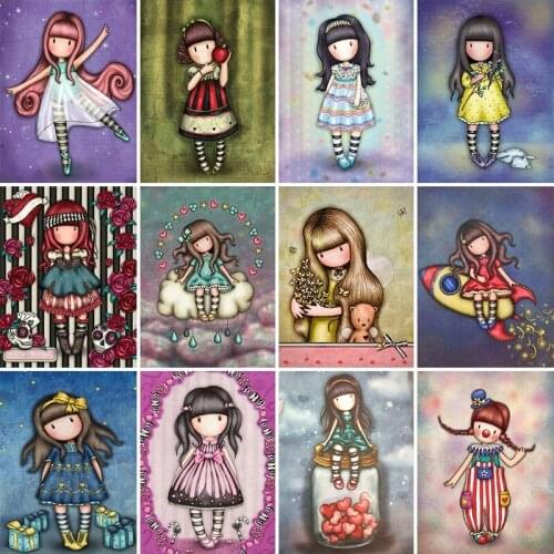 Full Drill Square Diamond Painting Cartoon Dancing Girl Picture 5D Diamond Embroidery Cross Stitch Gift Kits Home Decor