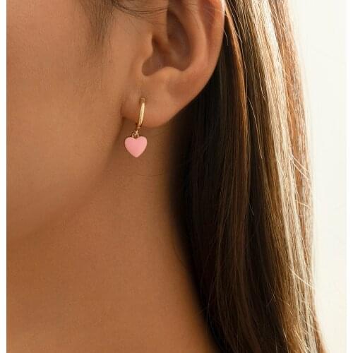 IngeSight.Z Romantic Rainbow Sweet Love Heart Drop Earrings for Women Korean Elegant Colorful Piercing Dangle Earrings Jewelry