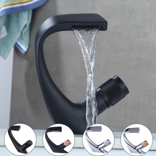 Black Faucet Bathroom Sink Faucets Hot and Cold Water Mixer Crane Deck Mounted Single Hole Bath Tap Chrome Finished ELM457
