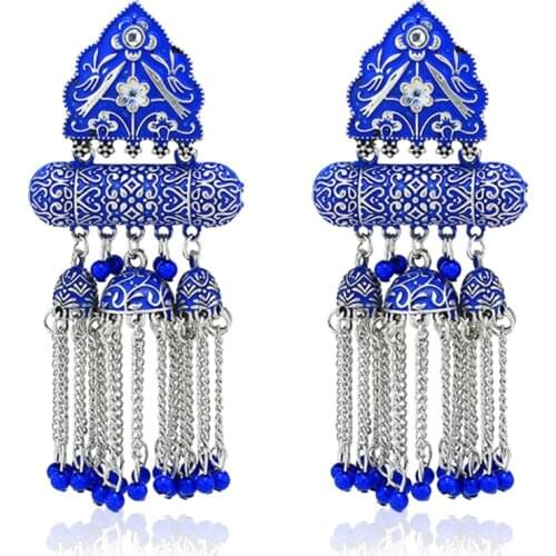 Vintage Bohemian Earrings National Retro Tassel Eardrop Drop Dangle Earrings Statement Earrings Long Boho Earrings