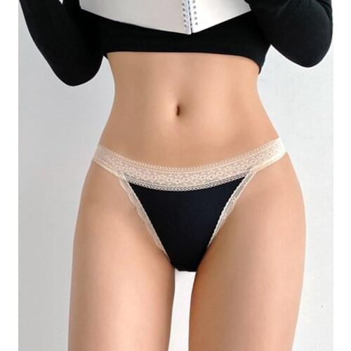 G-string Panties Cotton Womens Lace Fashion G-string Thong Solid Color Panties Sexy low Waist Briefs Underwear Female Lingerie