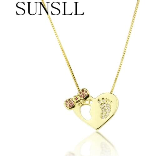 SUNSLL Fashion gold copper necklace cubic zirconia heart necklace for women /childen fashion party jewelry pendant necklace