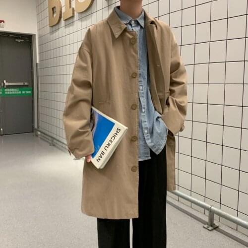 Khaki Black Trench Coat Mens Fashion Casual Long Coat Men Streetwear Korean Loose Oversized Windbreaker Jacket Mens Overcoat
