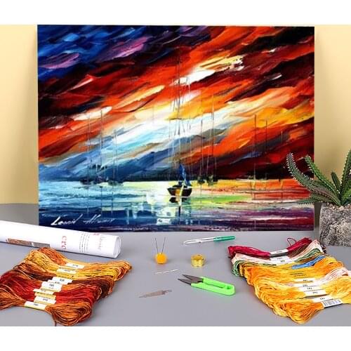 Touch Horizon Printed Water-Soluble Canvas 11CT Cross Stitch Embroidery Full Kit DMC Threads Handicraft Painting Gift