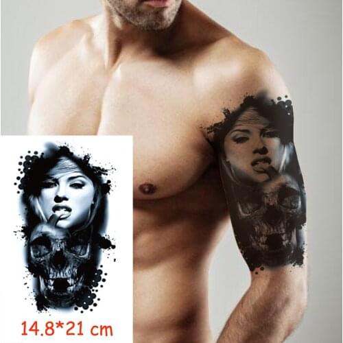 Waterproof Temporary Tattoo Sticker cool real girl skull tatoo water transfer fake tattoos flash tatto Woman Man lady 14.8*21 cm