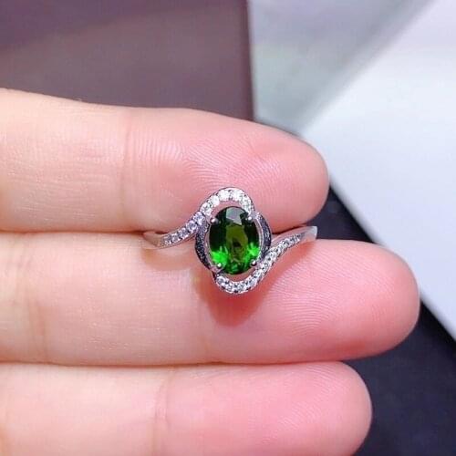 Jewelry 925 Silver Diopside Ring for Party 5mm*7mm Natural Chrome Diopside Ring Fashion 925 Silver Gemstone Ring