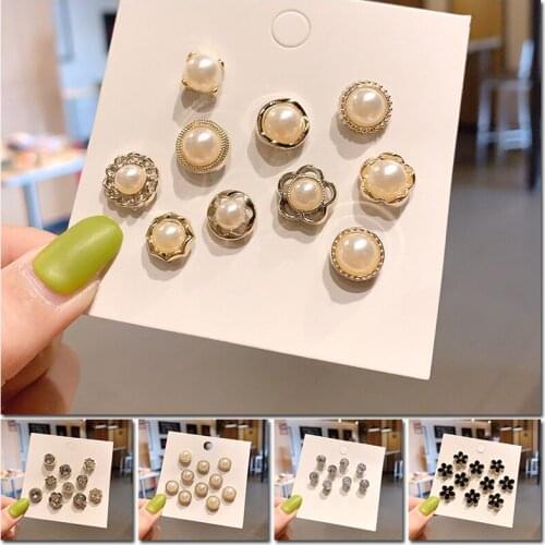 10Pcs/Set Pearl Rhinestone Button Prevent Accidental Exposure Buttons Brooch Pins Badge Cufflinks Button For Clothes Decor