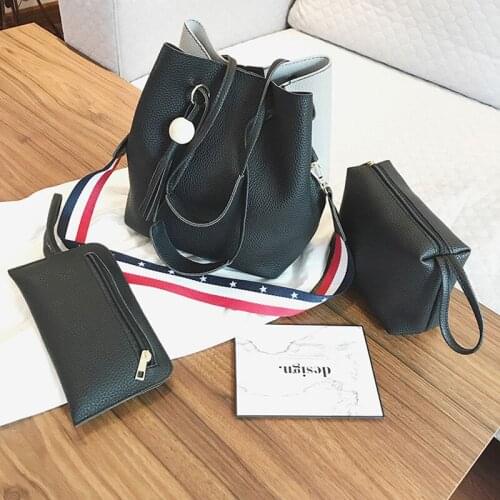 Coofit Bucket Bag 3 Set Shoulder Bag Female Fashion Colorful Striped Strap Shoulder Bags With Clutch Wallet 2018 New Arrival Sac