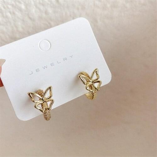 Gold Color Butterfly Stud Earrings Women Girls Aesthetic Jewelry Small Circle Studs Korean Earring Fashion 2020 pendientes