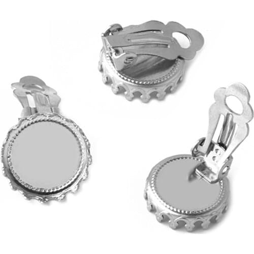 10pcs Stainless Steel Ear Clips Fit 12mm 15mm 20mm Glass Cabochon Cameo Tray Settings Earring Blank Base Supplies for Jewelry