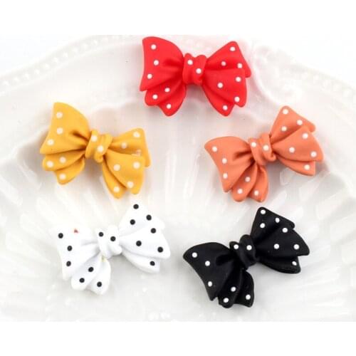 150pcs 28*19MM Mixed Color Polka Dot Bow knot Flat Back Charm Cute Resin Bow Cabochon DIY Headwear Phone Decoration Accessories