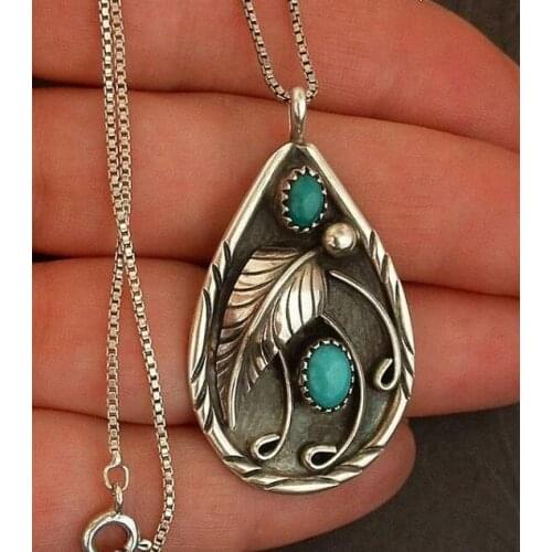 2020 New Vintage Water Drop Feather Pendant Engagement Necklaces for Women Wholesale Boutique Jewelry