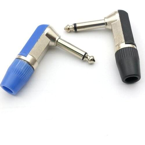 2pcs 6.35mm mono (1/4 in) Jack Male Audio Plug Nickel Plated Right Angle Type