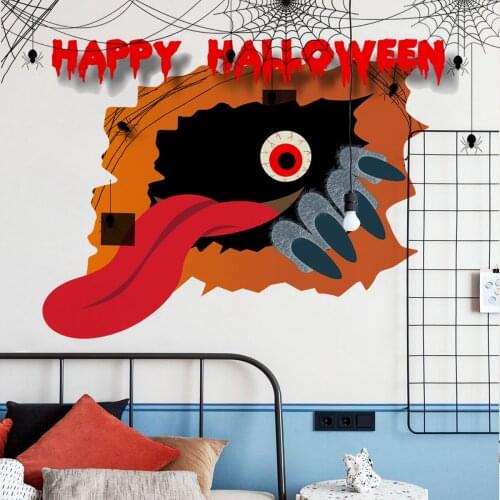 Halloween 3d Three-Dimensional Broken Self-Adhesive Wall Stickers Witch Claw Spider Web Holiday Background Wall Wall Stickers
