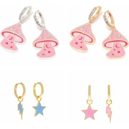 925 Sterling Silver Huggie Earrings For Women 2021 Enamel Pink Blue Star Bee Zircon Hoop Earing Piercing Pendientes Aros Colores