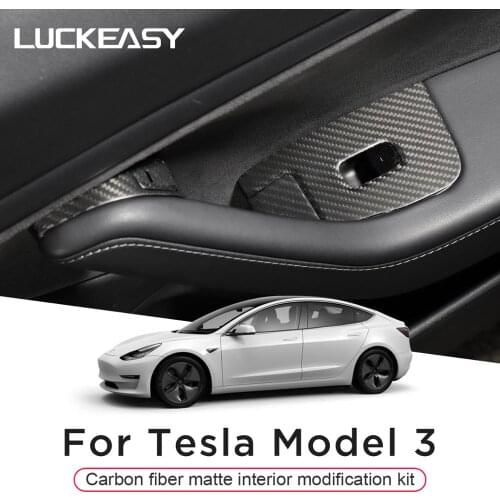 LUCKEASY Car Accessories Interior For Tesla Model3 Carbon fiber window button/center control/door lock switch set patch matte