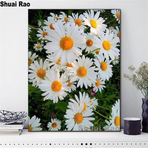 5d diy diamond painting daisy diamond embroidery Full square round puzzles drill white flowers home decor 2020 new year gift