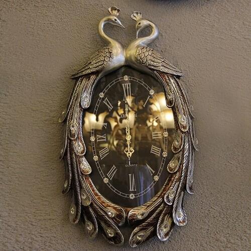 Atmospheric Retro Wall Clock European Living Room Clock Fashion Creative Home Silent Wall Clock Double Peacock Wall Clock