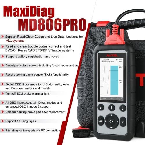 Autel MD806PRO Car Diagnostic Diagnostic AutoTool OBD2 Scanner Full System Code Reader better than LaunchX431 Autel MD805/MD802
