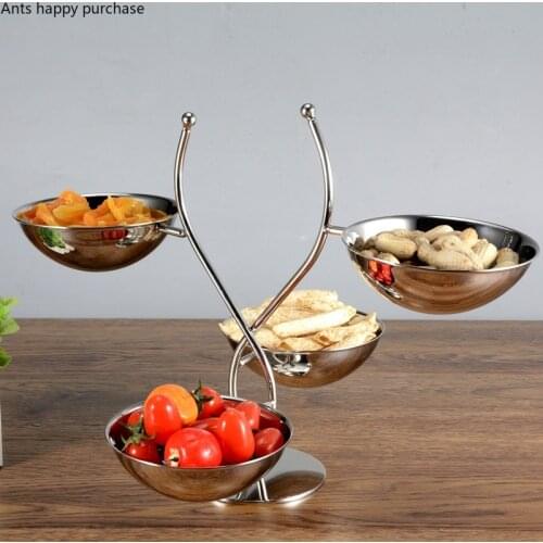Stainless Steel Snack Tray Bar Ktv Fruit Dish Metal Fruit Plate Dim Sum Dish Dried Fruit Candy Rack Partition Dessert Snack Rack