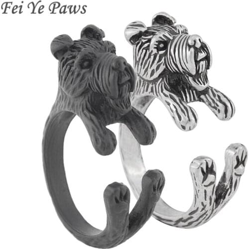 Fei Ye Paws Vintage Cute Airedale Terrier Ring Anel Boho Dog Schnauzer Rings For Women Men Jewelry Best Friend Jewellery Aneis