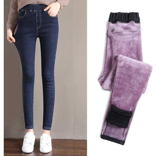 Hot Selling Double Fleece Thermal Jeggings Warm Pants Jean Winter Warm Pants for Women Girl -B5