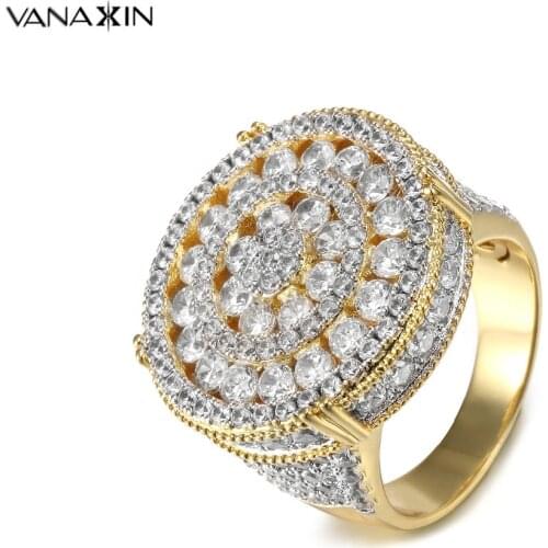 CZ Inlaid Crystal Round Rings Gold/Silver Color Hip Hop Fashion Round Rings Men Engagement Wide Bling Bling Jewelry Gift