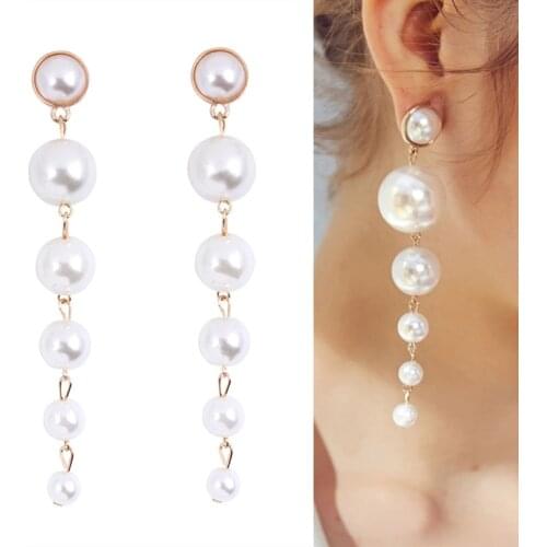 Classic Simple Long Pearl Tassel Drop Earrings for Women Girls Teens Fashion Beads Ear Jewelry Earrings 2021 Trend New Arrival