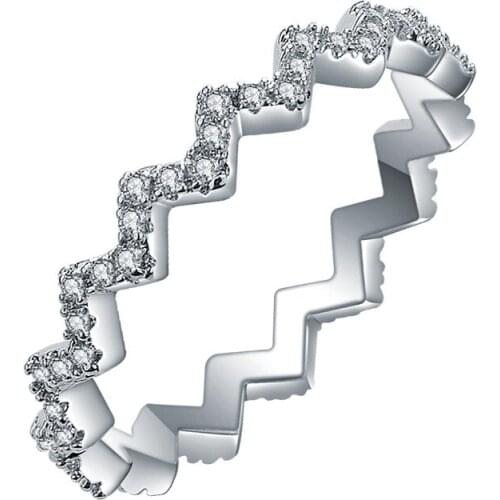 Korean Simple Cute Single Layer Z-shaped Wave Ring Womens Wish Popular Zircon Rings Wholesale Bague Femme Zk30