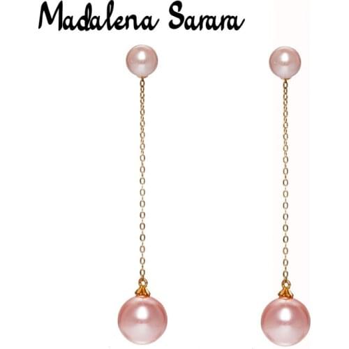 MADALENA SARARA AAA Freshwater Pearl Purple Round Shape Dangle 18k Gold Earrings