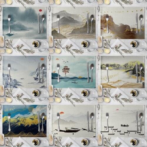 Fashion Print Rectangle Cotton Linen Western Style Table Pad Cut Mats Placemat for Dinner Kitchen Table 40x30cm