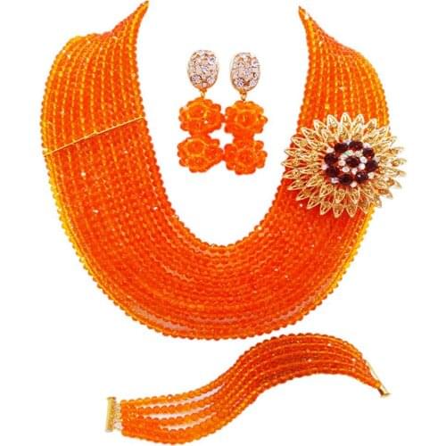 Orange African Beads Jewelry Set Crystal Beaded Nigerian Necklace Wedding Party Jewelry Sets 10DSK10