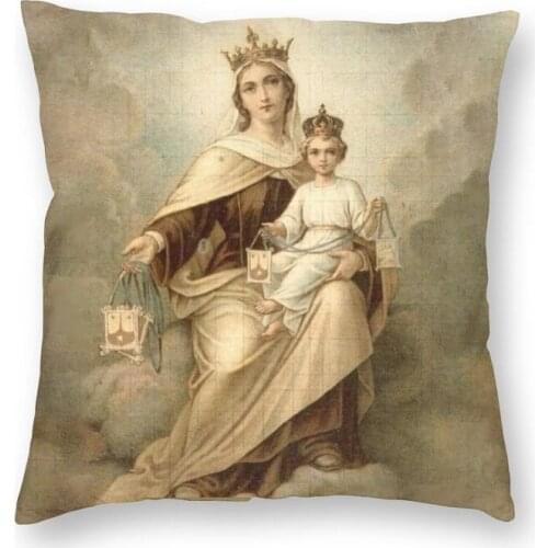 Our Lady Of Mount Carmel Throw Pillow Case Home Decor Square Catholic Virgin Mary Cushion Cover 40x40cm Pillowcover for Sofa
