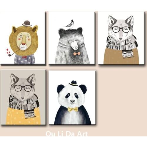 NEW impression cartoon lion panda bear fox canvas printings oil paintings printed on canvas kid room wall art decoration picture