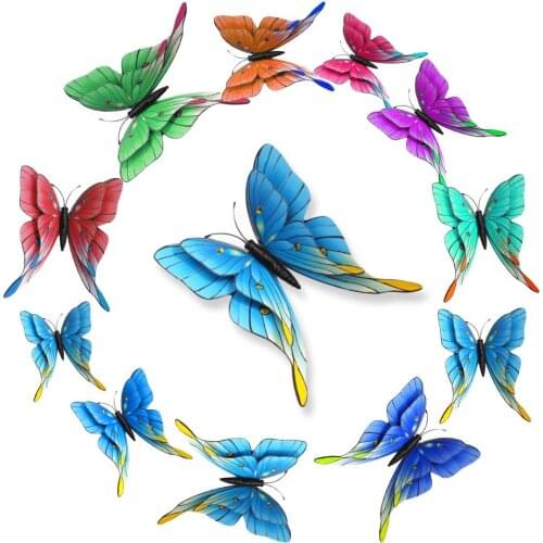 New 12-Piece/Set Magnet Fridge Stickers Assorted Color Butterfly Wall Home Decor 3D Butterfly Art Decal Random Color Delivery