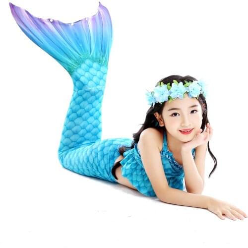 2020 New Cosplay Mermaid Costume 3 PCS Swimsuit Sexy Girls Suspender Tops Shorts Mermaid Tails Bathing Suit Kids Swimming Wear
