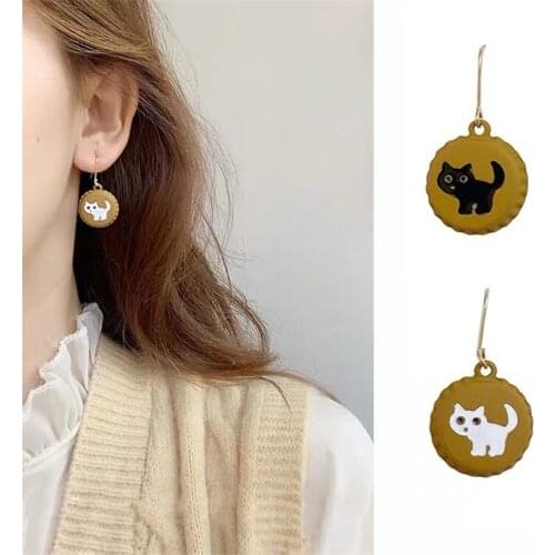ZDMXJL New Fashion Trend Fresh Women Earring Round Cartoon Cat Pendant Funny Bottle Cap Drop Earrings For Lady Jewelry Girl Gift