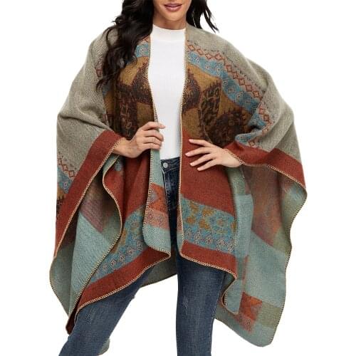 Autumn Spring Women Poncho Knitting Capes Elegant Batwing Fluffy Sleeve Warm Overcoat 2021 Casual Ladies Irregular Ponchos Scarf