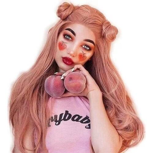 Pink Color Long Body Wave Hair Synthetic Lace Front Wigs Pre Plucked Glueless Lolita Daily Lace Frontal Wigs For Black Women