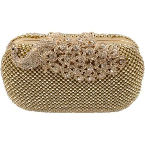 Full Side Luxious Bling Diamond Bride Bag Womens Peacock Crystal Clutch Evening Bag Female Clutch Purse For Party 2 Color