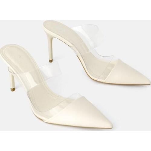 LMCAVASUN Women Sandal Spring/Summer Stiletto Mueller shoes Sexy Transparent Splice Mules Pointed Toe High heeled Shoes Women