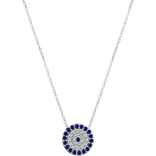 Silverlina Silver Zircon Stone Society Eye Necklace